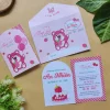 Thiệp mời thôi nôi, sinh nhật, đầy tháng lotso hồng xinh xắn cho bé gái