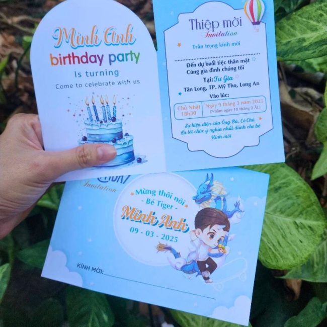 Thiệp mời thôi nôi, sinh nhật, đầy tháng cho bé trai thiệt ngầu