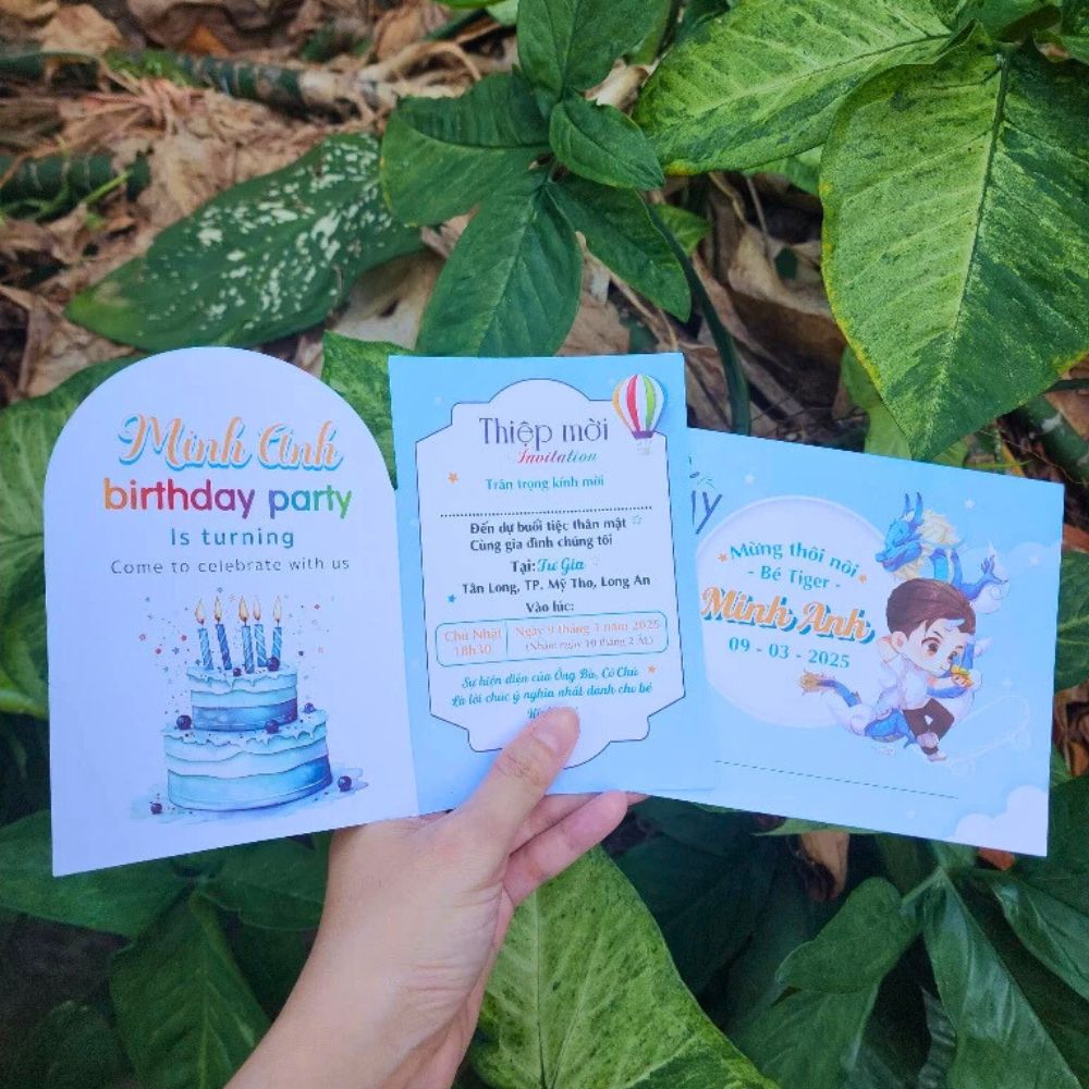 Thiệp mời thôi nôi, sinh nhật, đầy tháng cho bé trai thiệt ngầu