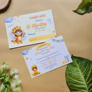 Thiệp mời thôi nôi, sinh nhật, đầy tháng rồng vàng đáng yêu cho bé gái