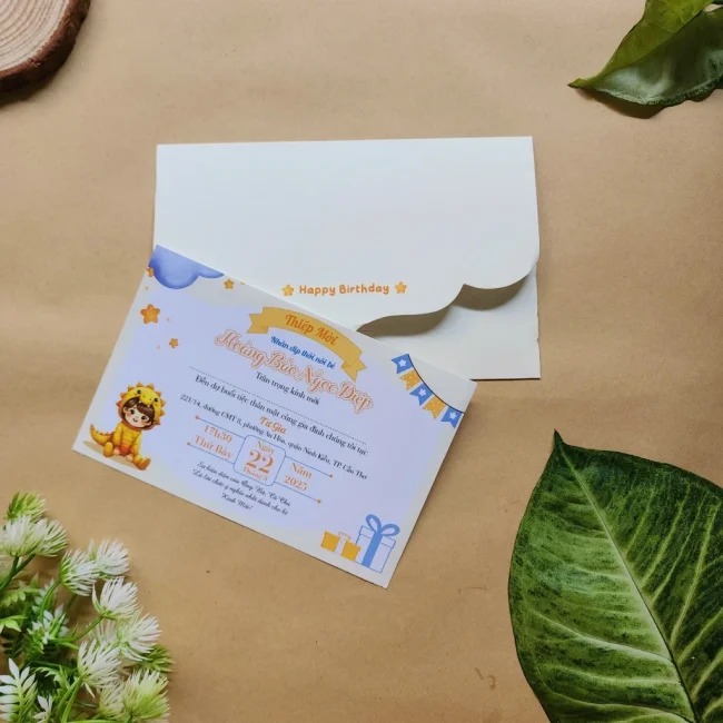 Thiệp mời thôi nôi, sinh nhật, đầy tháng rồng vàng đáng yêu cho bé gái