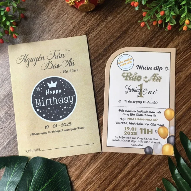 Thiệp mời thôi nôi, sinh nhật, đầy tháng cho bé trai/bé gái đơn giản sang trọng