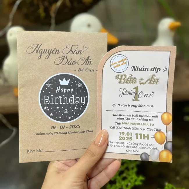Thiệp mời thôi nôi, sinh nhật, đầy tháng cho bé trai/bé gái đơn giản sang trọng