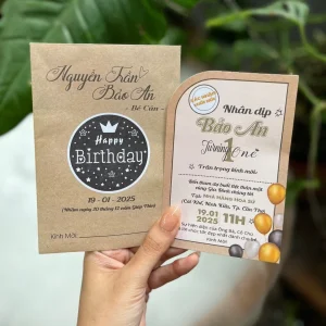 Thiệp mời thôi nôi, sinh nhật, đầy tháng cho bé trai/bé gái đơn giản sang trọng