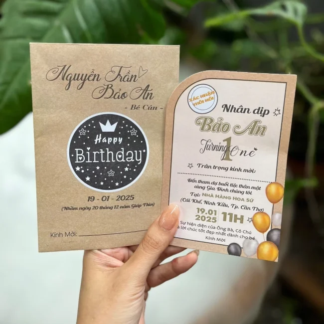 Thiệp mời thôi nôi, sinh nhật, đầy tháng cho bé trai/bé gái đơn giản sang trọng