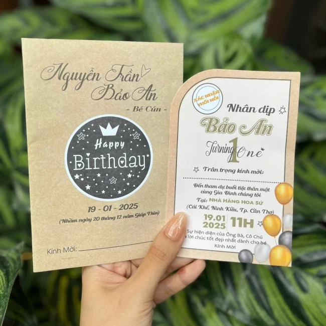 Thiệp mời thôi nôi, sinh nhật, đầy tháng cho bé trai/bé gái đơn giản sang trọng