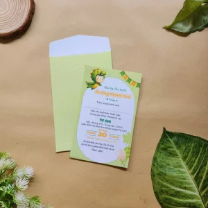 Thiệp mời thôi nôi, sinh nhật, đầy tháng cho bé trai rồng xanh lá