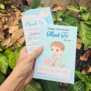 Thiệp mời thôi nôi, sinh nhật, đầy tháng cho bé trai/bé gái chú voi xanh dương đáng yêu