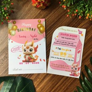 Thiệp sinh nhật thôi nôi dành cho bé tuổi rồng hồng