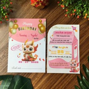 Thiệp sinh nhật thôi nôi dành cho bé tuổi rồng hồng