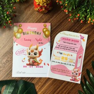 Thiệp sinh nhật thôi nôi dành cho bé tuổi rồng hồng