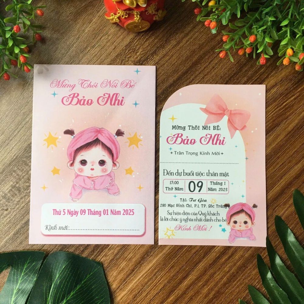 thiệp thôi nôi sinh nhật cho bé gái