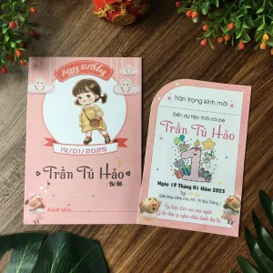 Thiệp thôi nôi, sinh nhật, đầy tháng cho bé gái