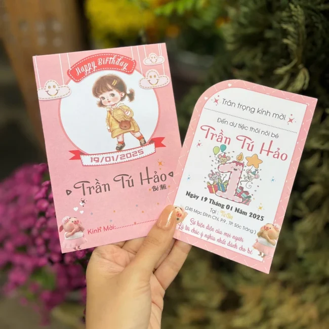 Thiệp thôi nôi, sinh nhật, đầy tháng cho bé gái